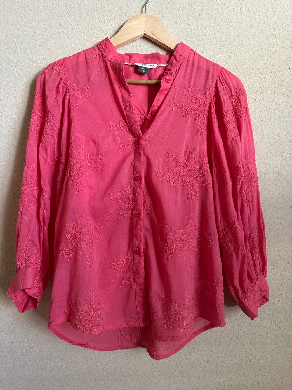 Anthropologie Pink Floral Embroidered Button-Up Blouse Size XS